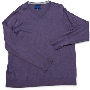 APT.9 Men’s Purple V-Neck Sweater L Merino Wool Blend Soft Knit Long Sleeve